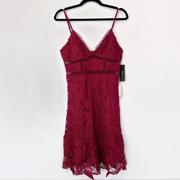 Lulus Dearly Beloved Deep Red Crochet Lace Dress Medium - Picture 3 of 11